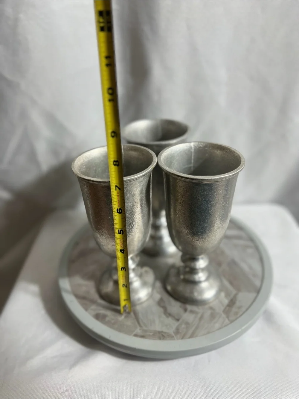 Set of 3 Silver Tone Pedestal Goblets Chalices Vintage Style Home Decor